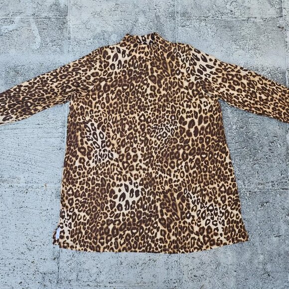 Roaman's Women Top Dress Shirt Turtleneck Animal Print Brown Cotton Size L 18-20 - Picture 2 of 9
